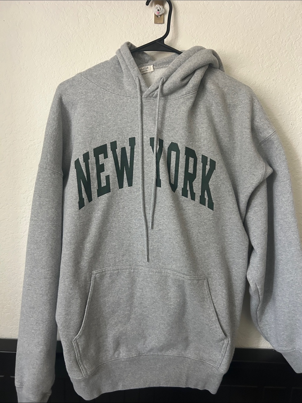 Brandy Melville Grey Hoodie with Dark Green "New York" Print